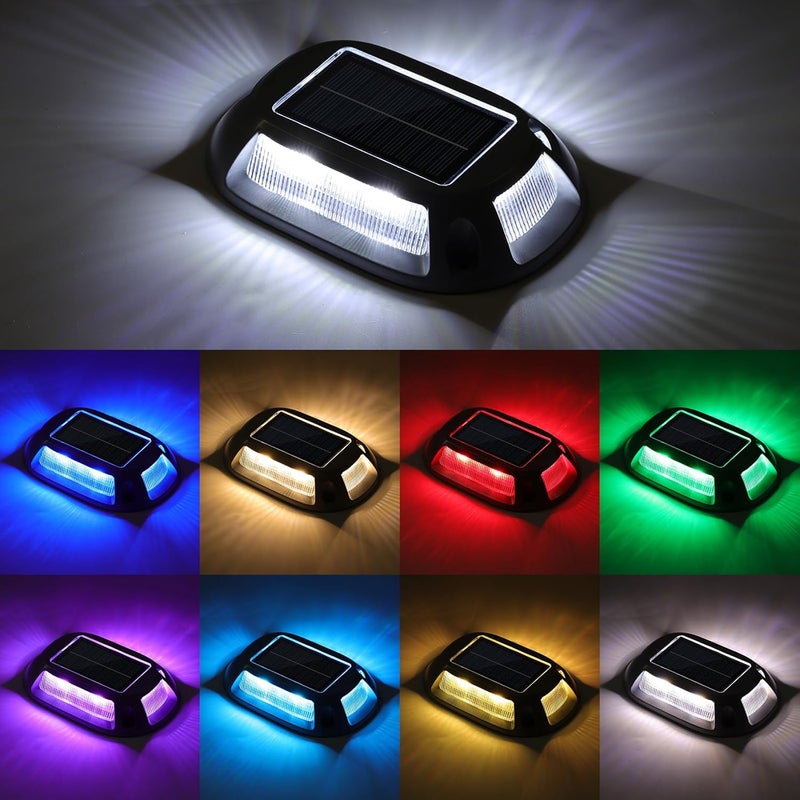 VOLISUN Solar Driveway Lights Dock Deck Lights 12 Pack,9 Colors in 1 Led IP67 Waterproof Outdoor Warning Step Lights for Driveway Sidewalk Pathway RGB - Image 1